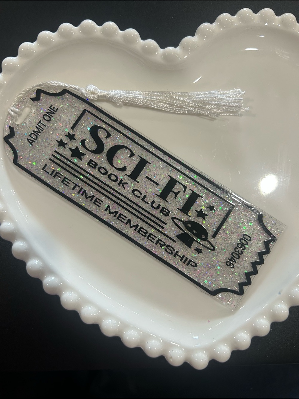SCI-FI Book Club Lifetime Membership Glitter Bookmark - White